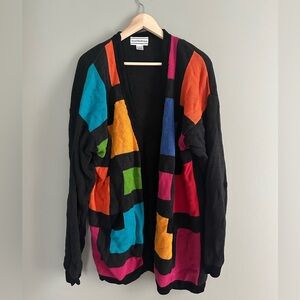 Vintage Oversized Knit Cardigan with Bright Blocks